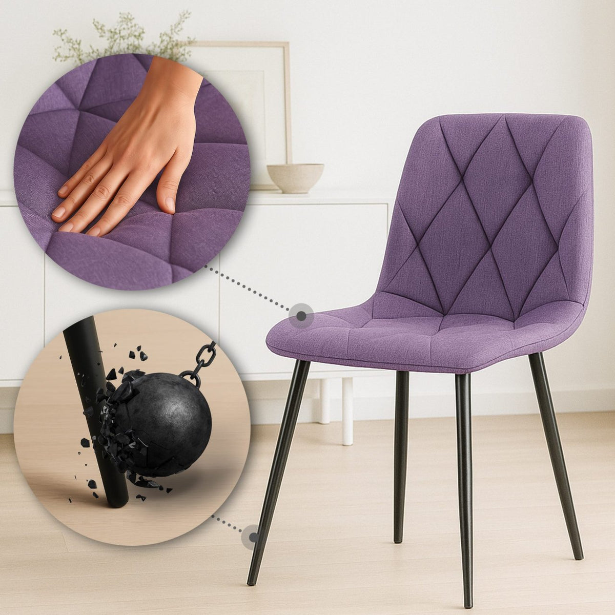 Set van 2 Eetkamerstoelen Clairton purper,Stof lila
