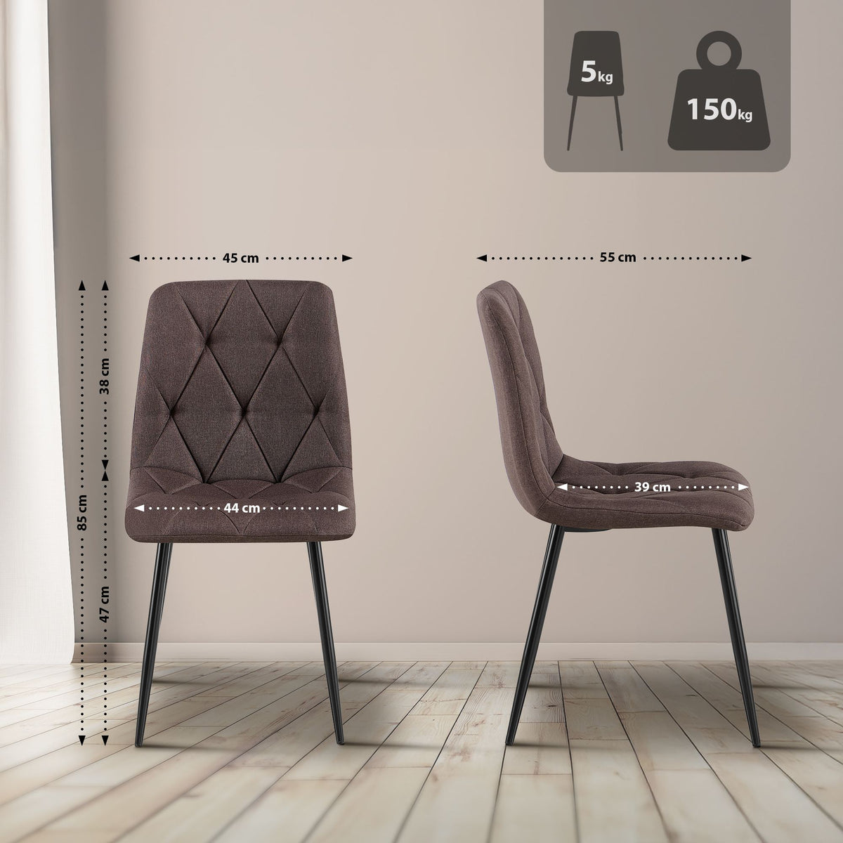 Set van 2 Eetkamerstoelen Clairton bruin,Stof braun