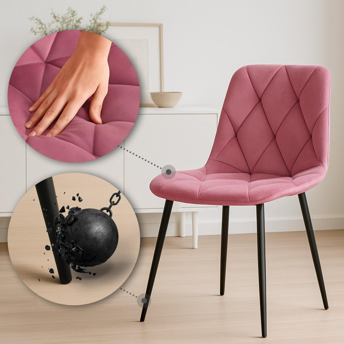 Set van 2 Eetkamerstoelen Clairton rosa,Fluweel rosa