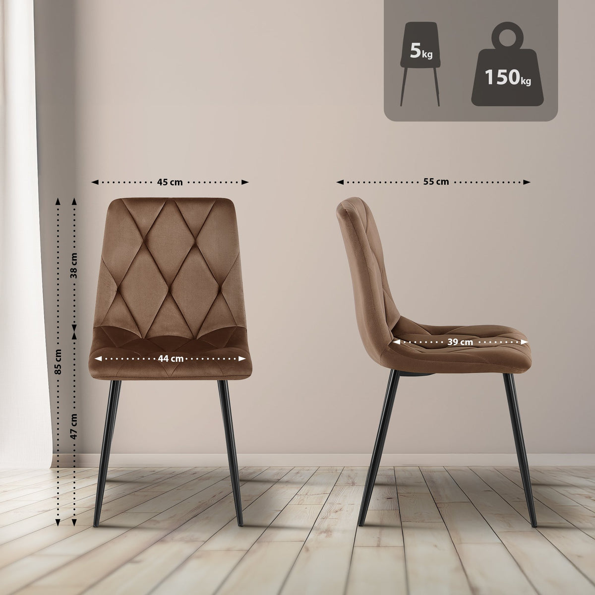 Set van 2 Eetkamerstoelen Clairton bruin,Fluweel braun