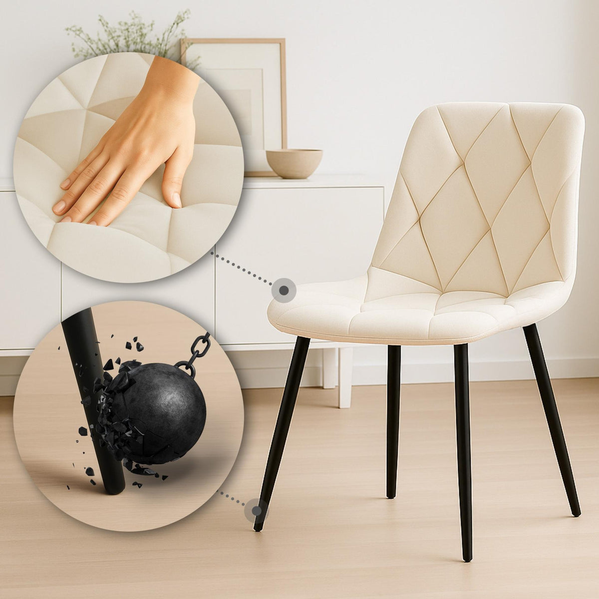 Eetkamerstoel Clairton fluweel Fluweel,creme creme