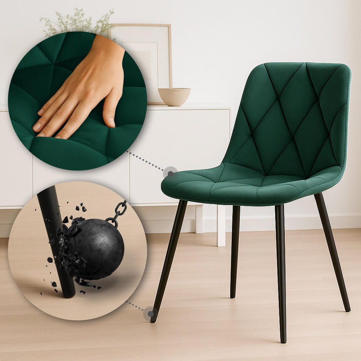 Set van 2 Eetkamerstoelen Clairton groen,Fluweel grün