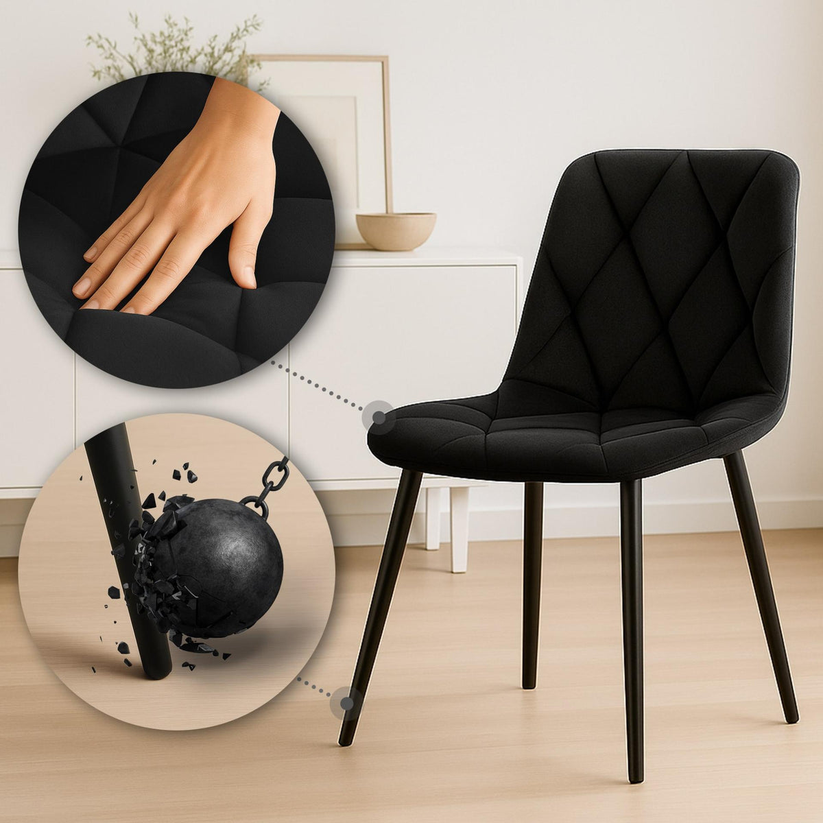 Set van 2 Eetkamerstoelen Clairton zwart,Fluweel schwarz