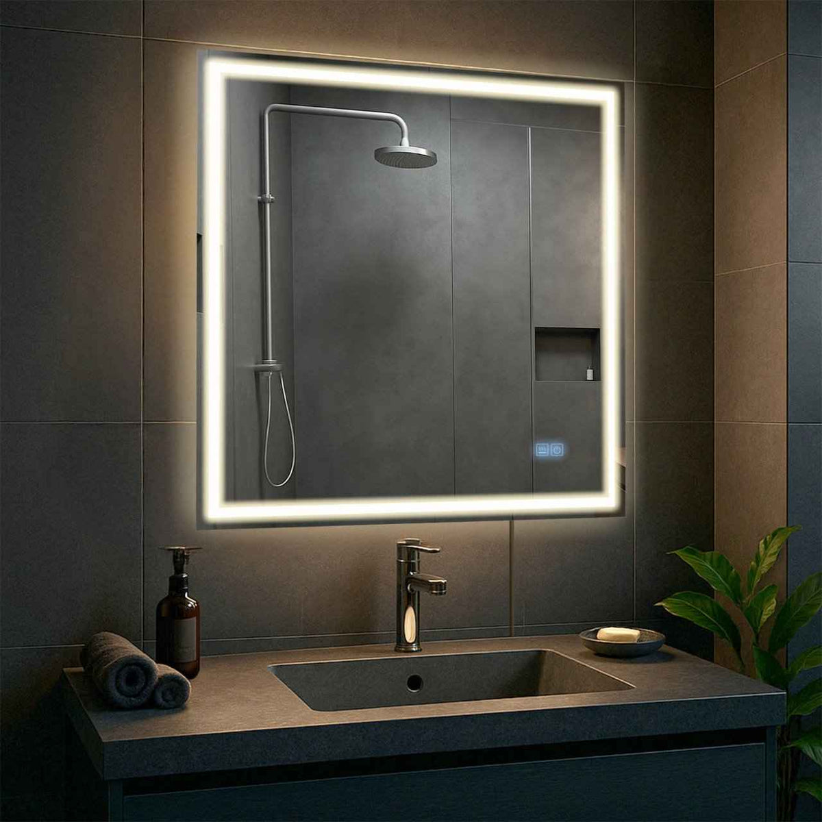 Badkamerspiegel Jaffrey met Bluetooth 80x80 cm klarglas