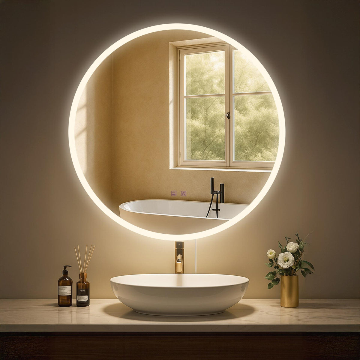 Badkamerspiegel Laconia met Bluetooth Ø 70 klarglas
