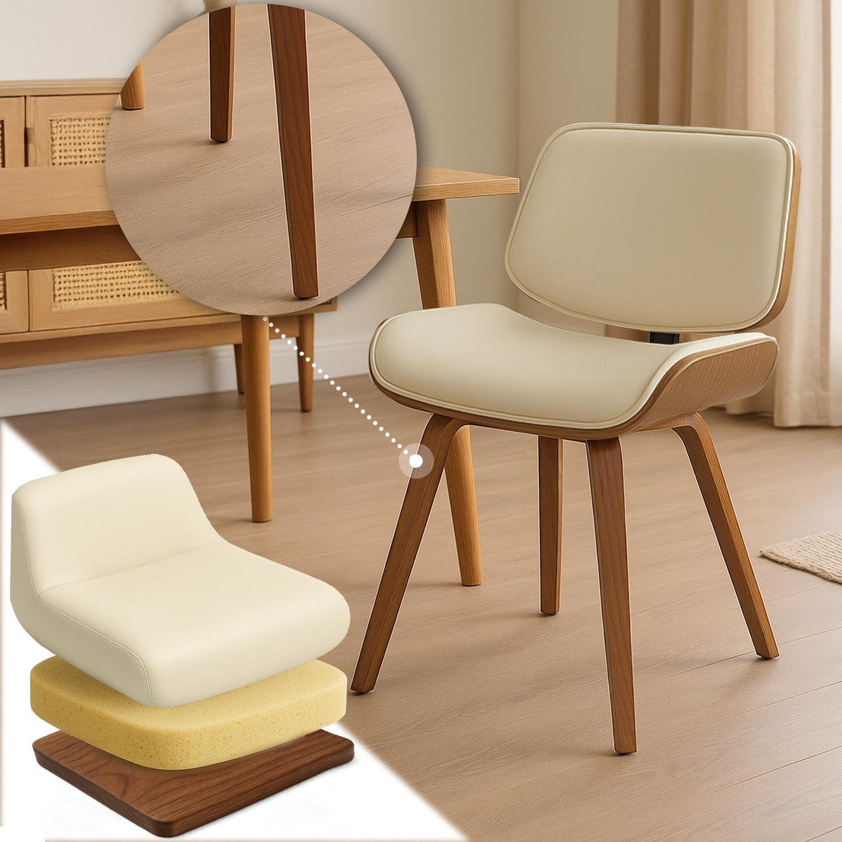 Eetkamerstoel Beverley kunstleer walnoot/creme walnuss/creme