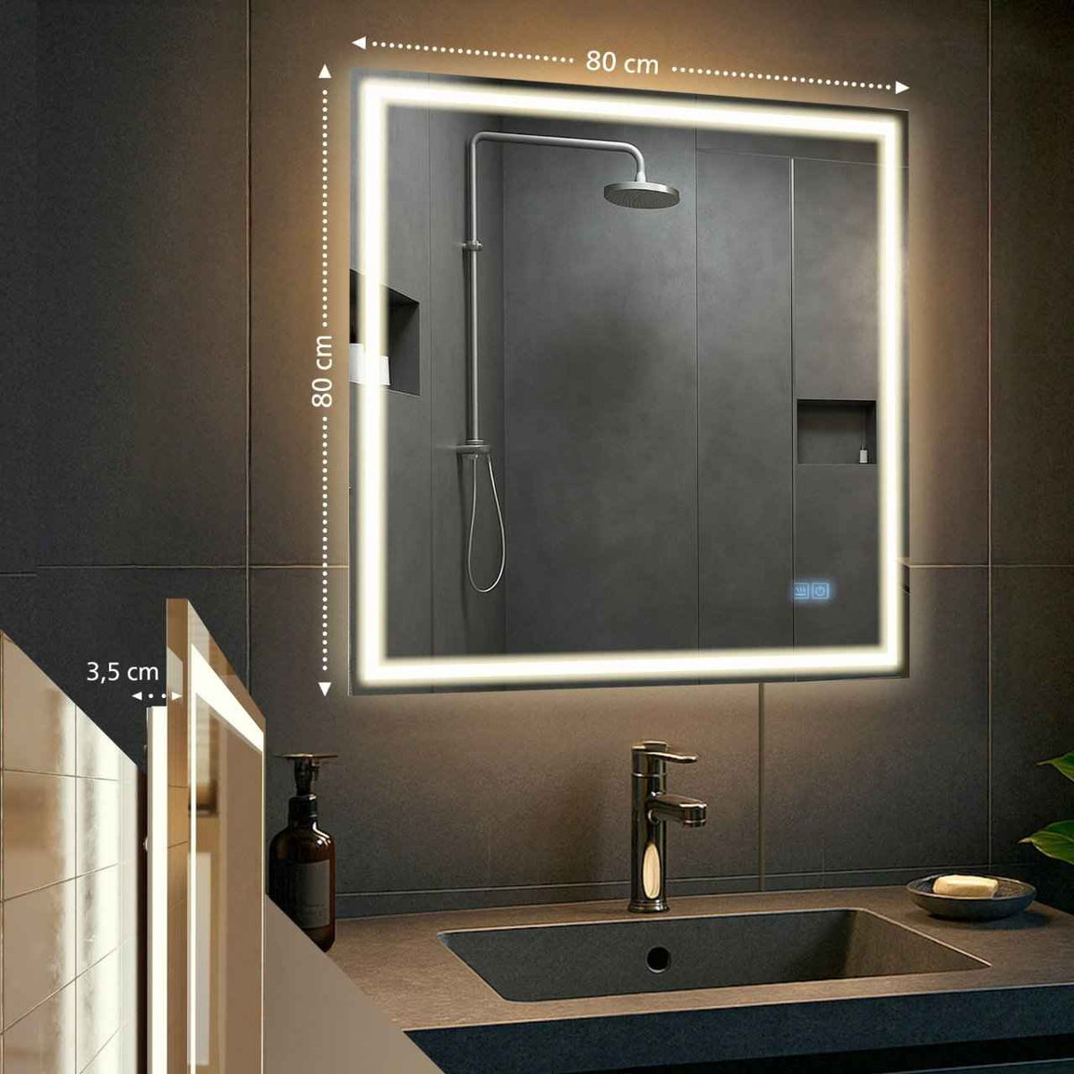 Badkamerspiegel Jaffrey met Bluetooth 80x80 cm klarglas