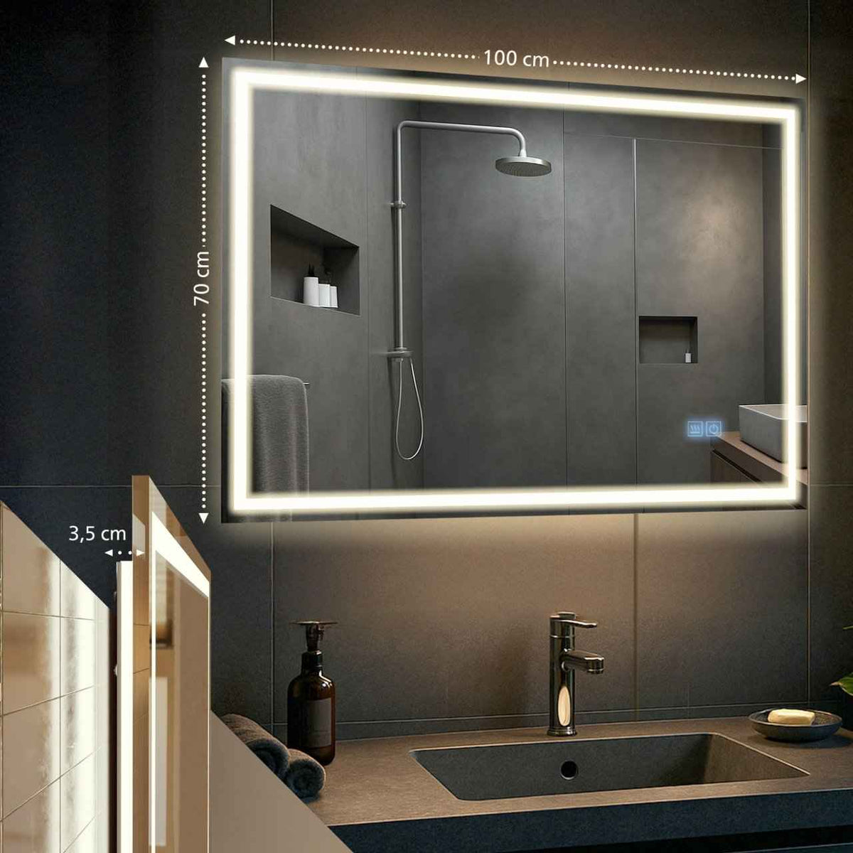 Badkamerspiegel Jaffrey met Bluetooth 70x100 cm klarglas