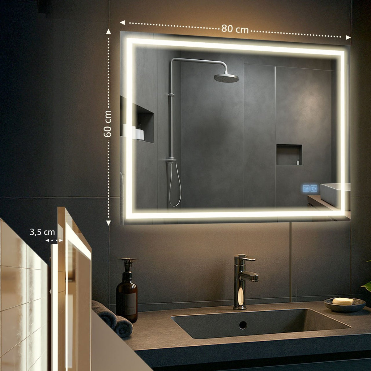 Badkamerspiegel Jaffrey met Bluetooth 60x80 cm klarglas