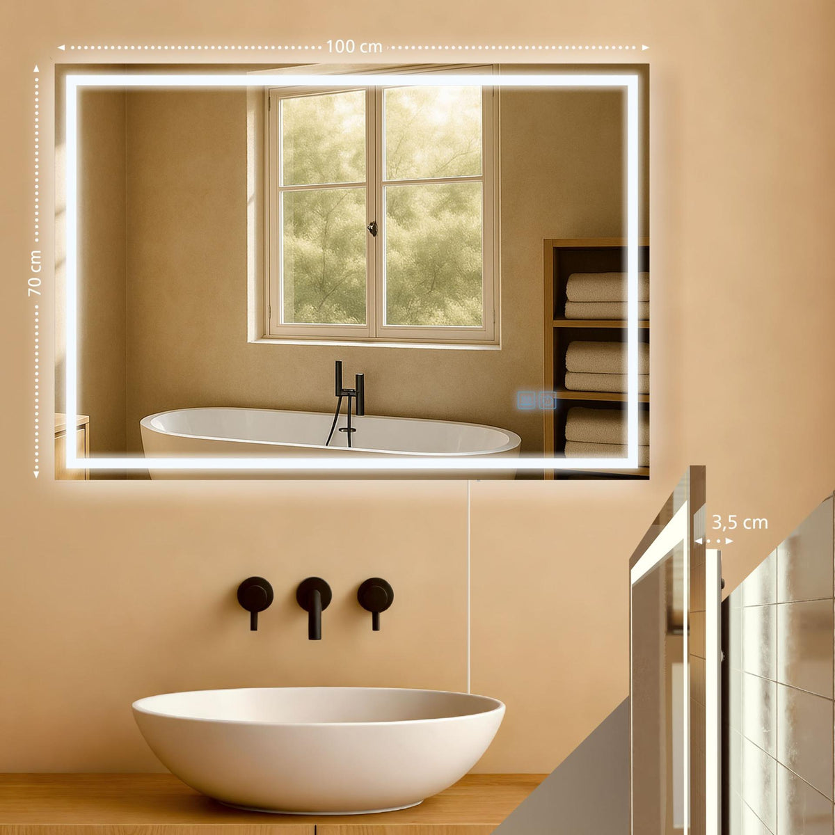 Badkamerspiegel Jaffrey 70x100 cm klarglas
