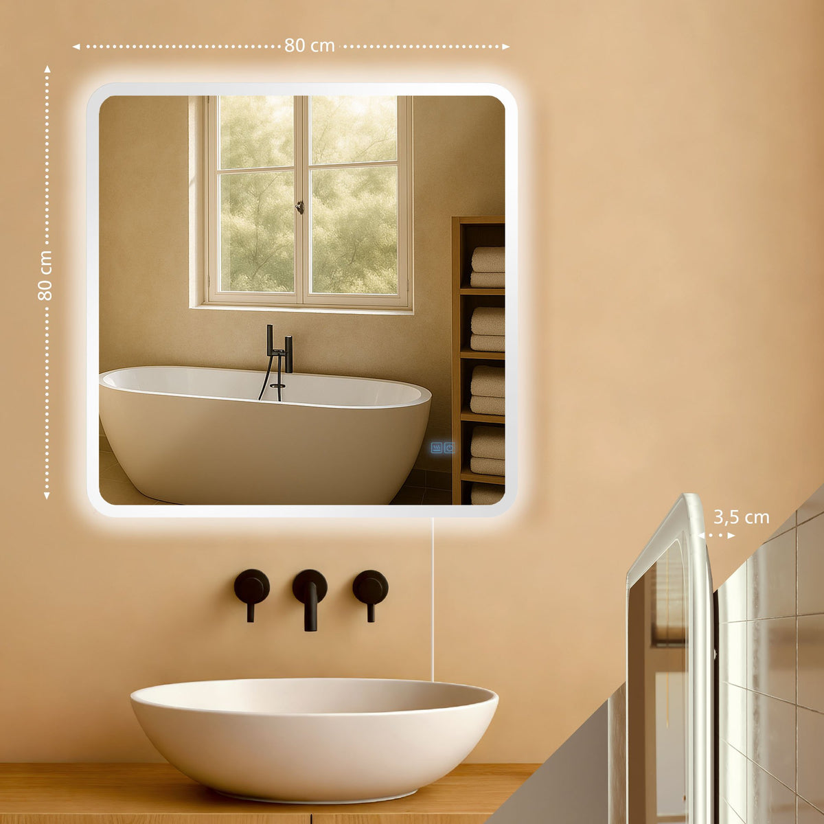 Badkamerspiegel Jericho 80x80 cm klarglas