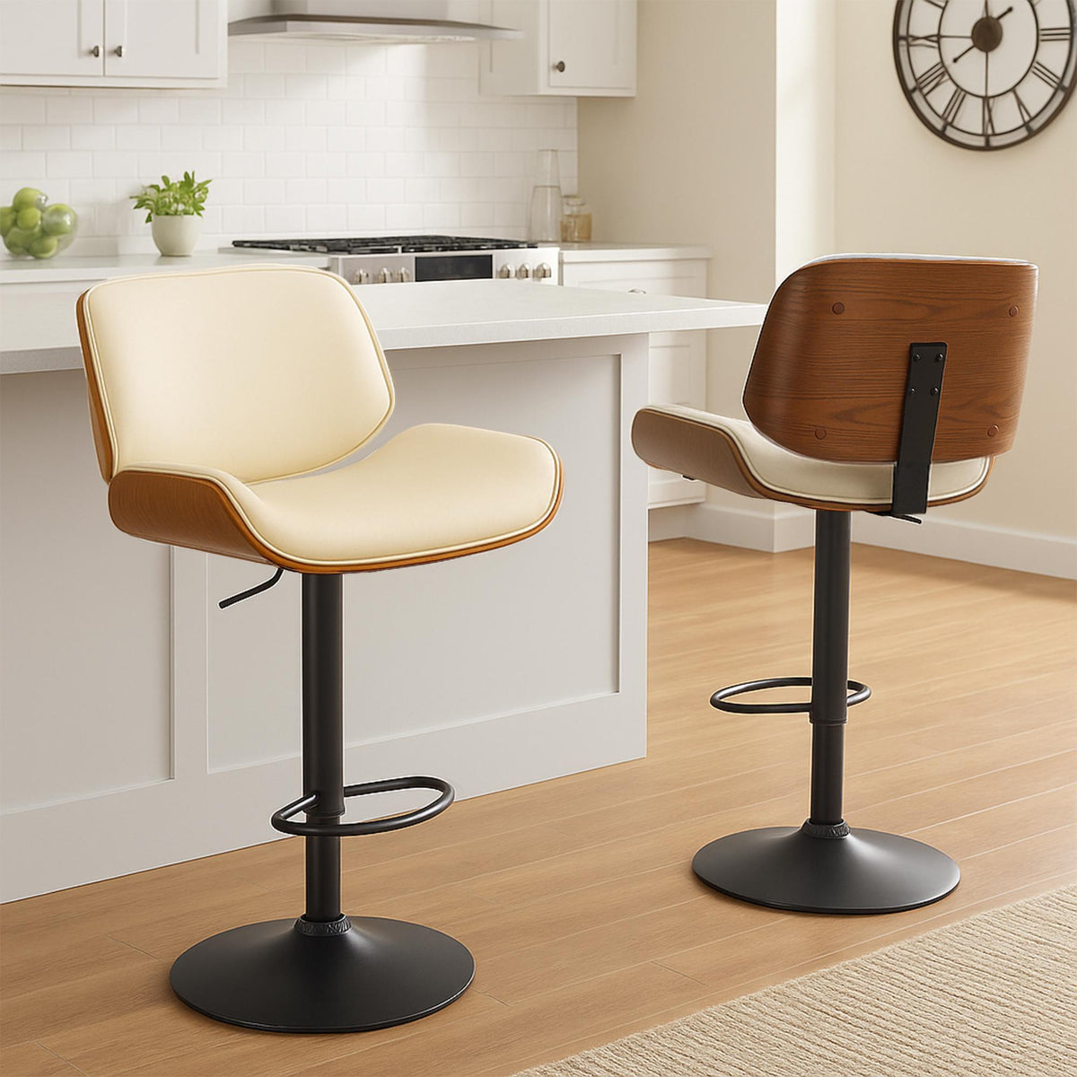 Barkruk Beverley kunstleer walnoot/creme walnuss/creme