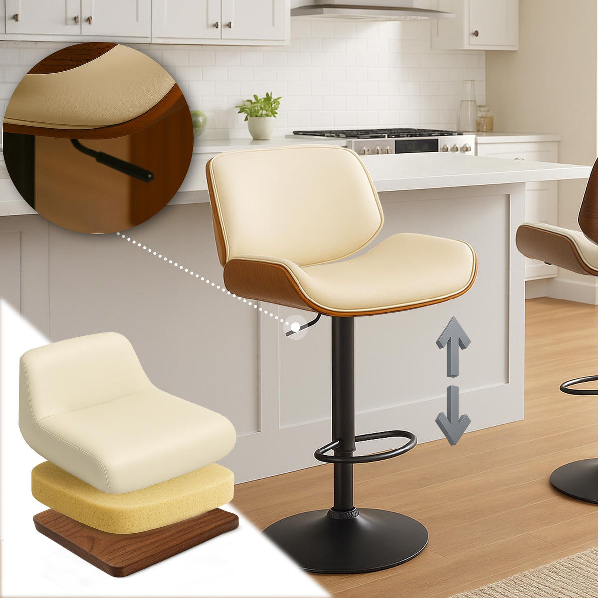 Barkruk Beverley kunstleer walnoot/creme walnuss/creme