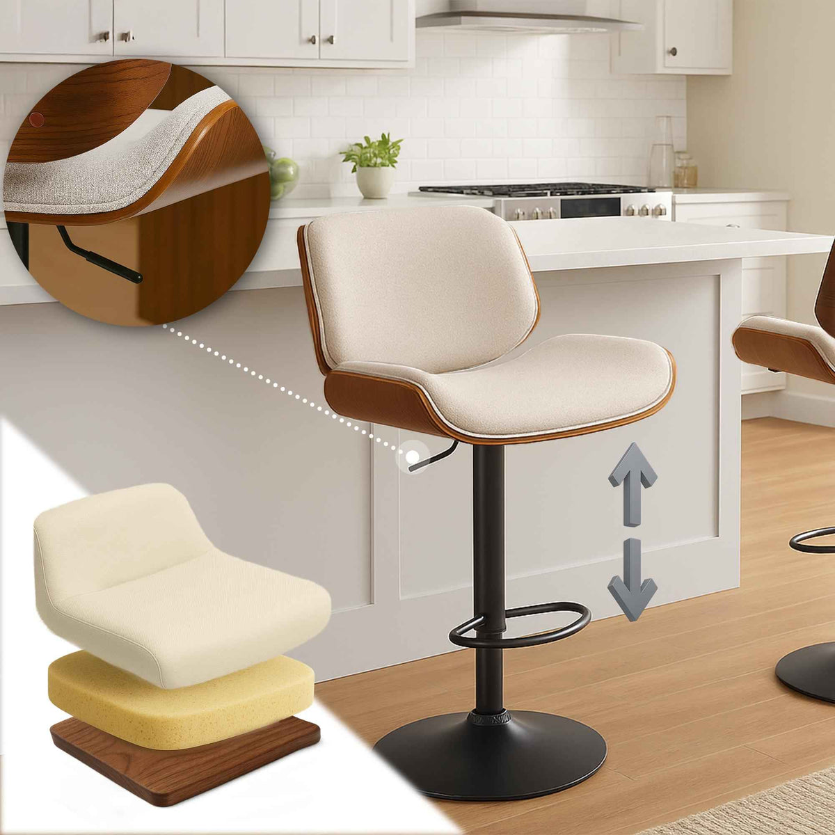Barkruk Beverley stof walnoot/creme walnuss/creme