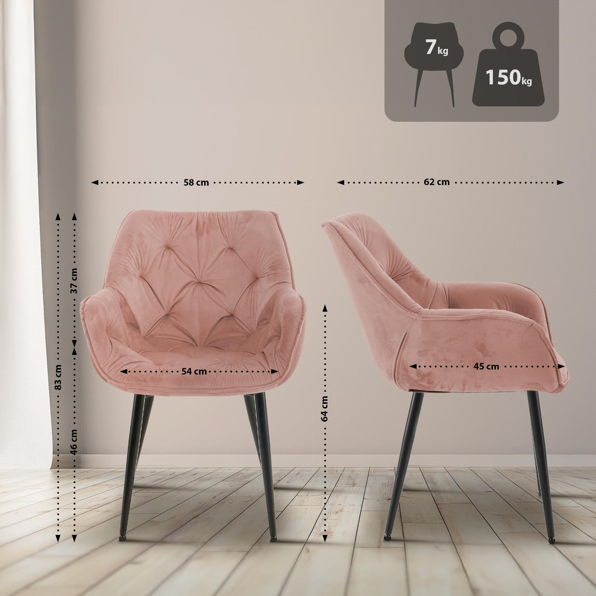 Eetkamerstoel Tanna Fluweel rosa rosa