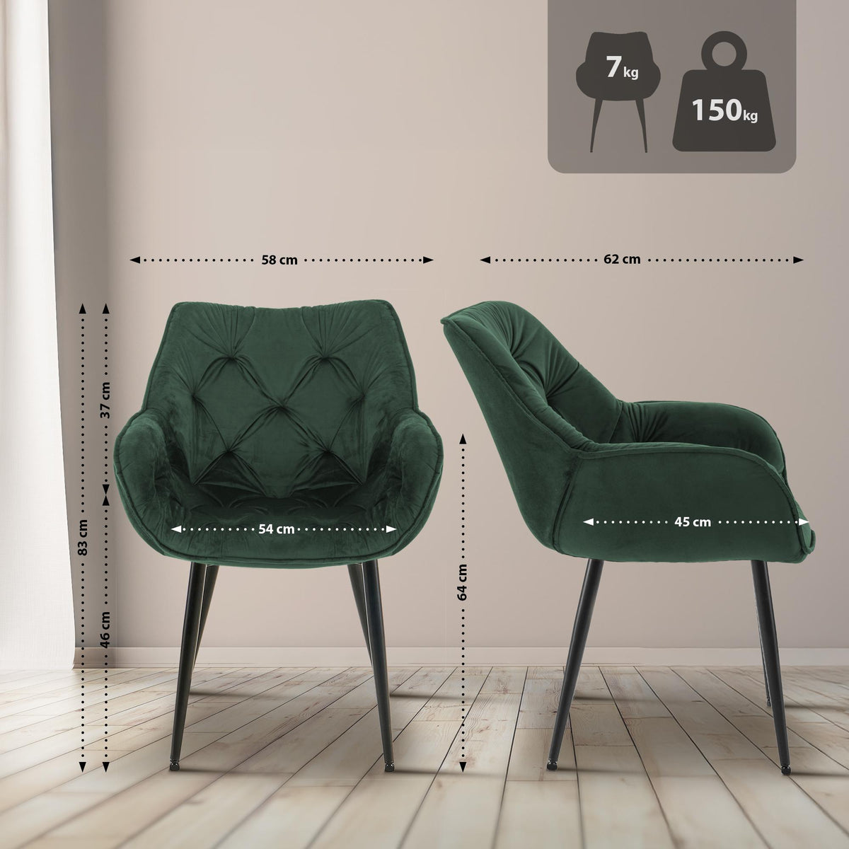 Set van 2 eetkamerstoelen Tanna fluweel groen grün