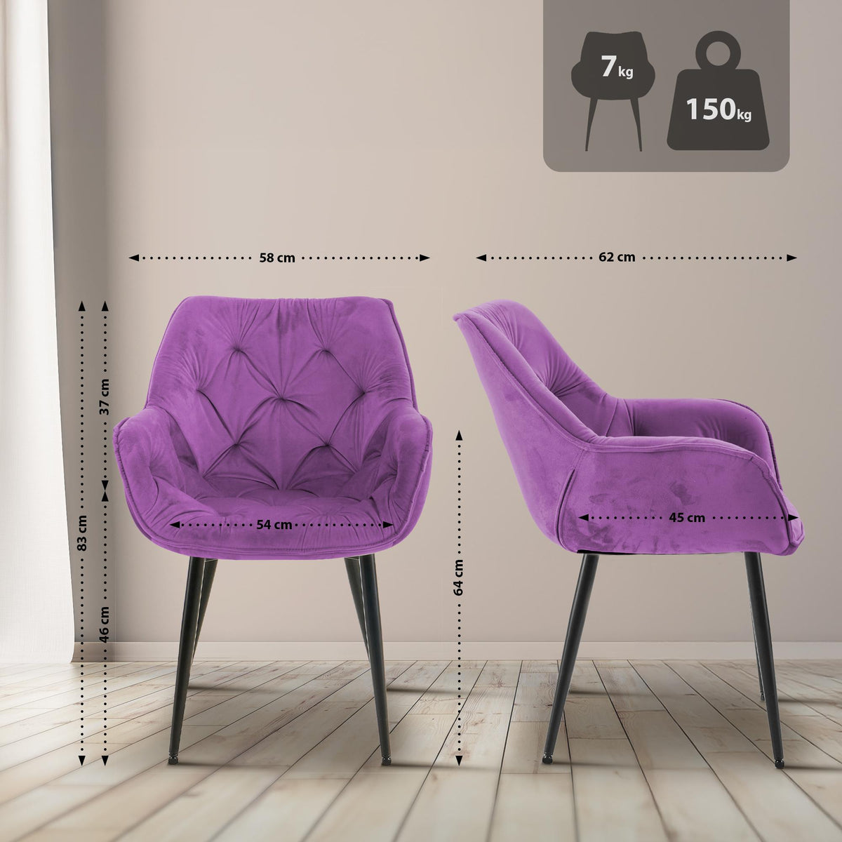 Set van 2 eetkamerstoelen Tanna fluweel purper lila