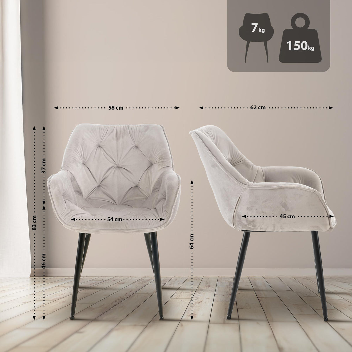 Set van 4 eetkamerstoelen Tanna grijs grau