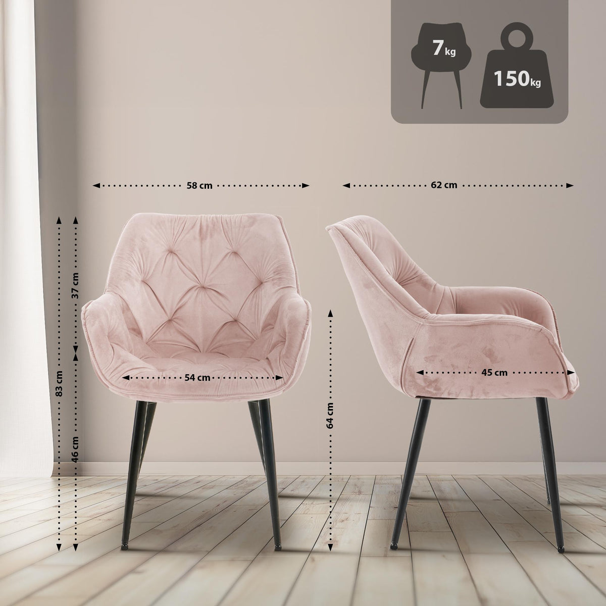 Set van 4 eetkamerstoelen Tanna roze pink