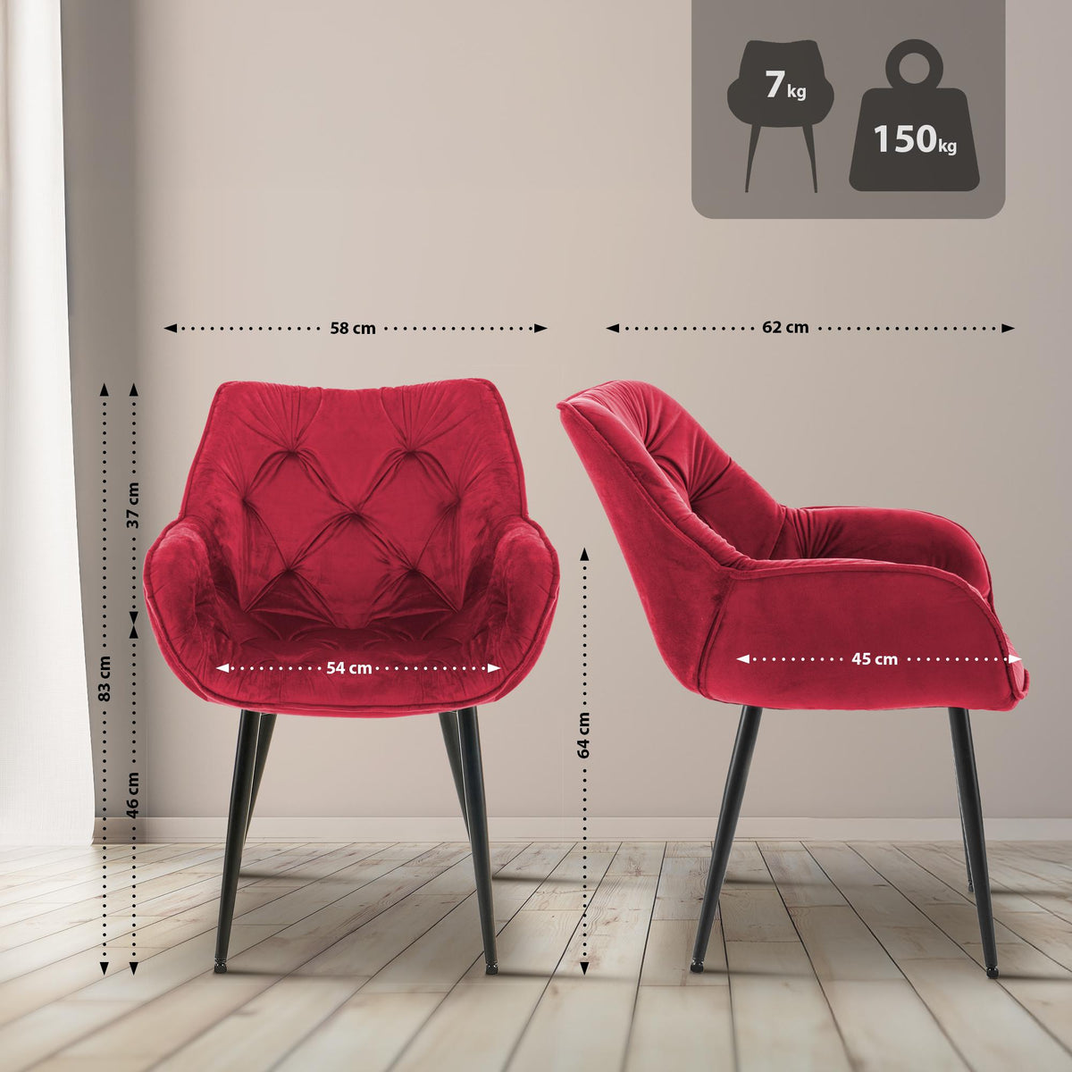 Set van 4 eetkamerstoelen Tanna rood rot