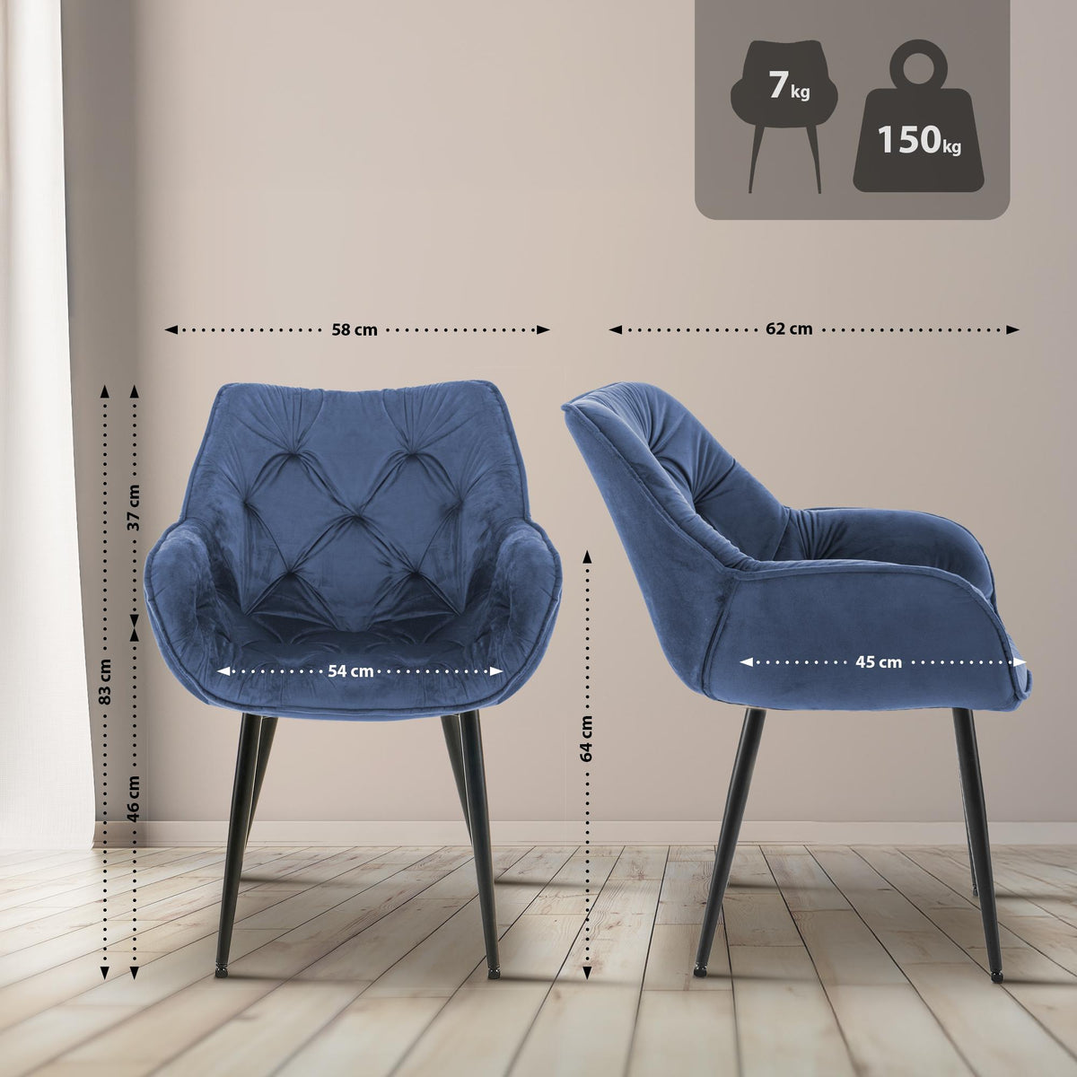 Set van 4 eetkamerstoelen Tanna blauw blau
