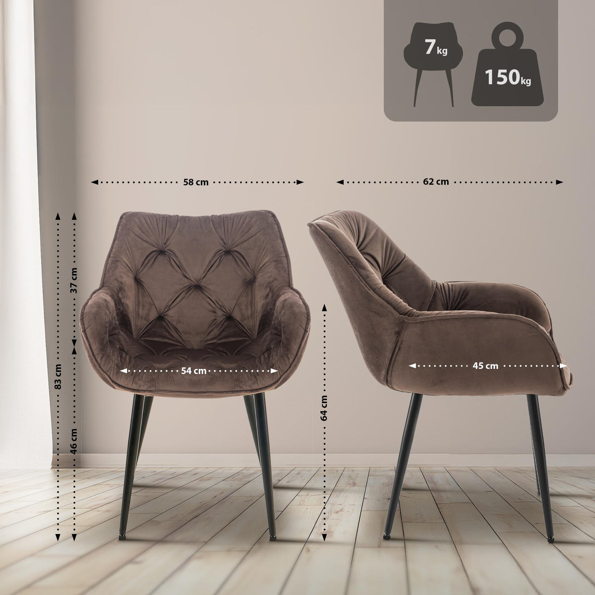 Set van 4 eetkamerstoelen Tanna bruin braun