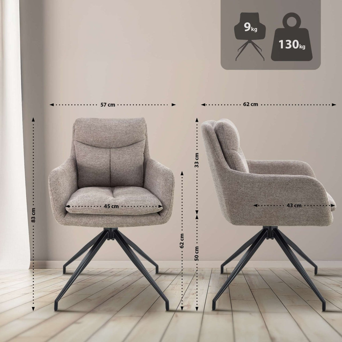 Set van 2 eetkamerstoelen Somers stof taupe taupe