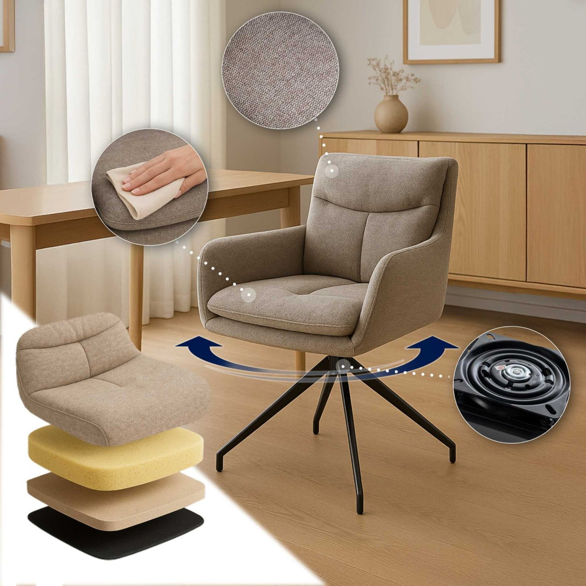 Set van 2 eetkamerstoelen Somers stof taupe taupe