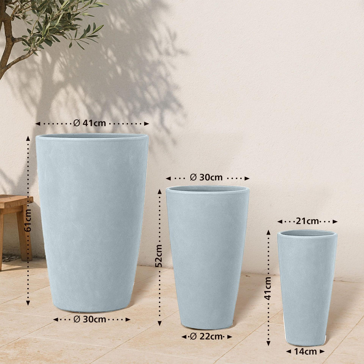 Set van 3 ronde bloempotten grijs grau