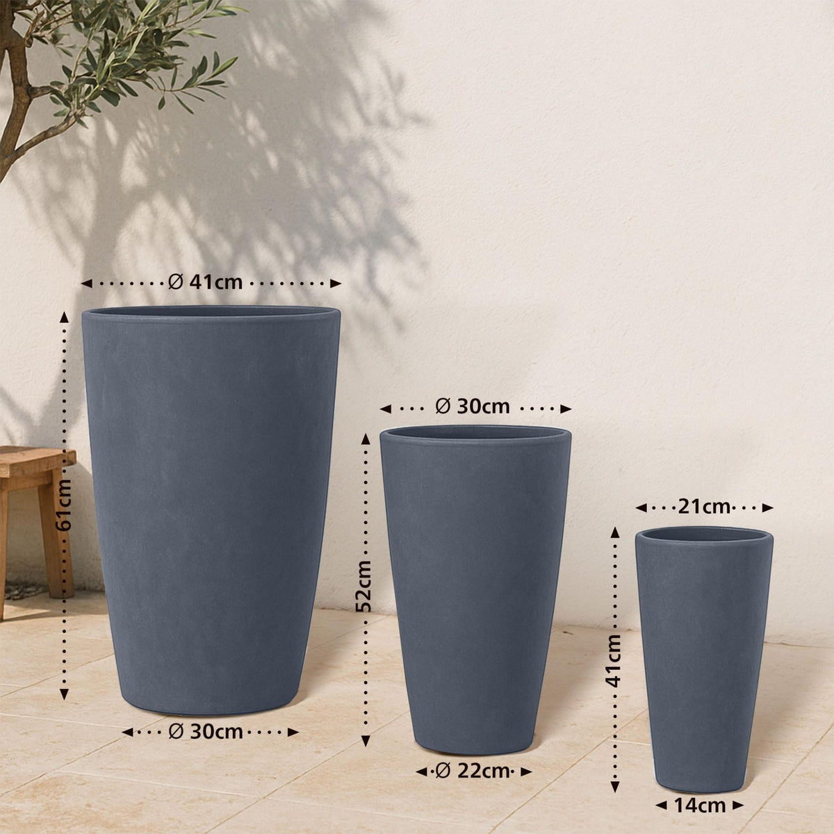Set van 3 ronde bloempotten antraciet anthrazit