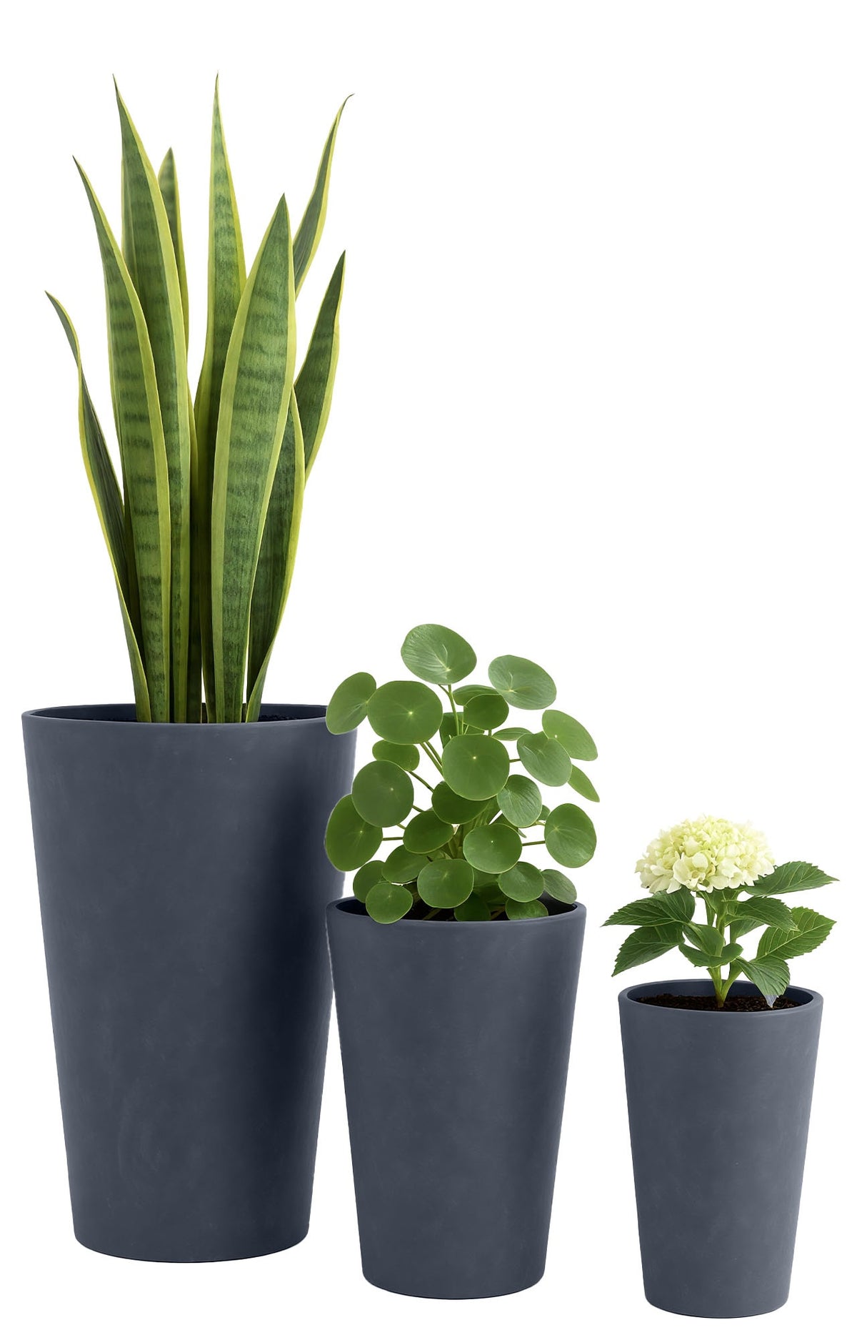 Set van 3 ronde bloempotten antraciet anthrazit