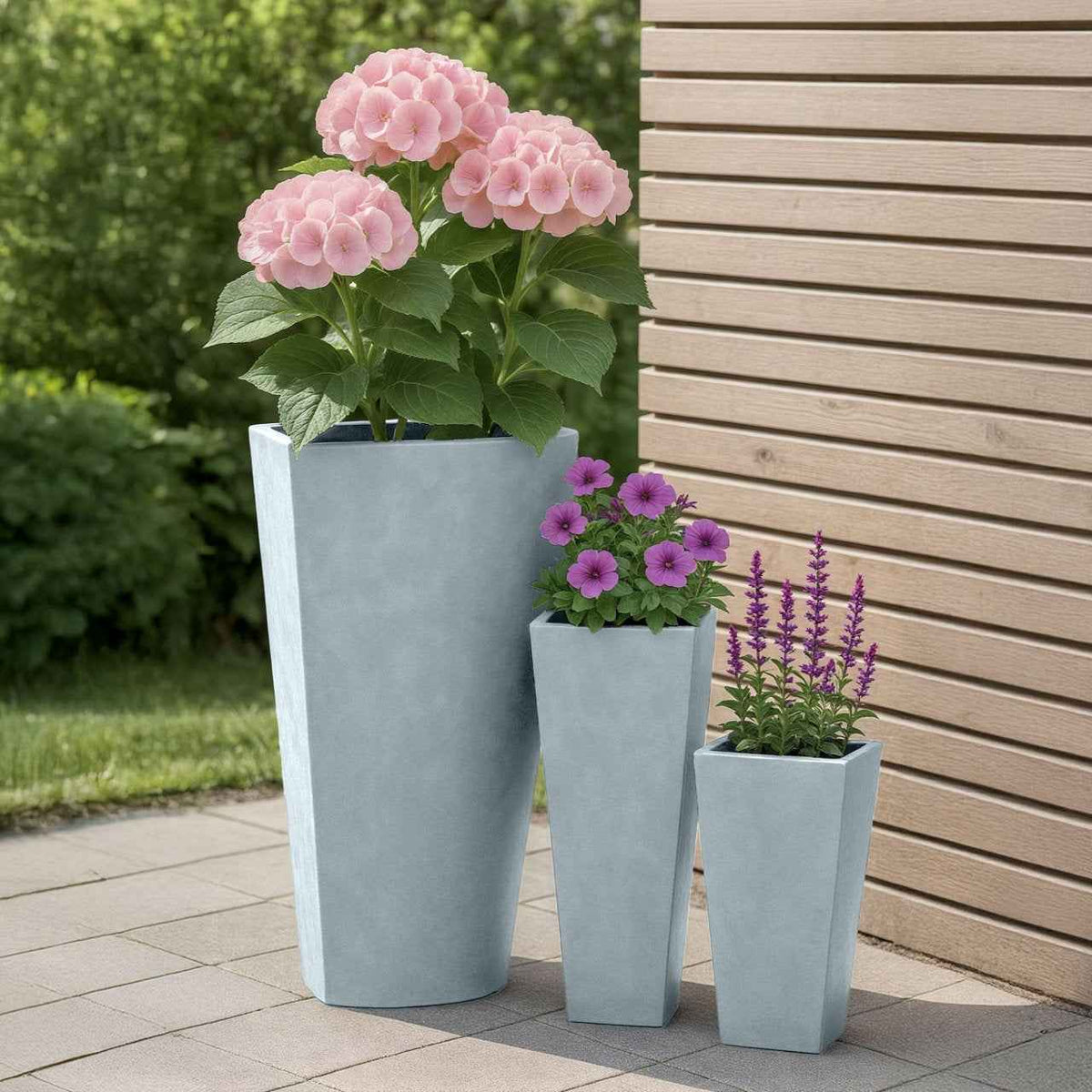 Set van 3 vierkante bloempotten grijs grau
