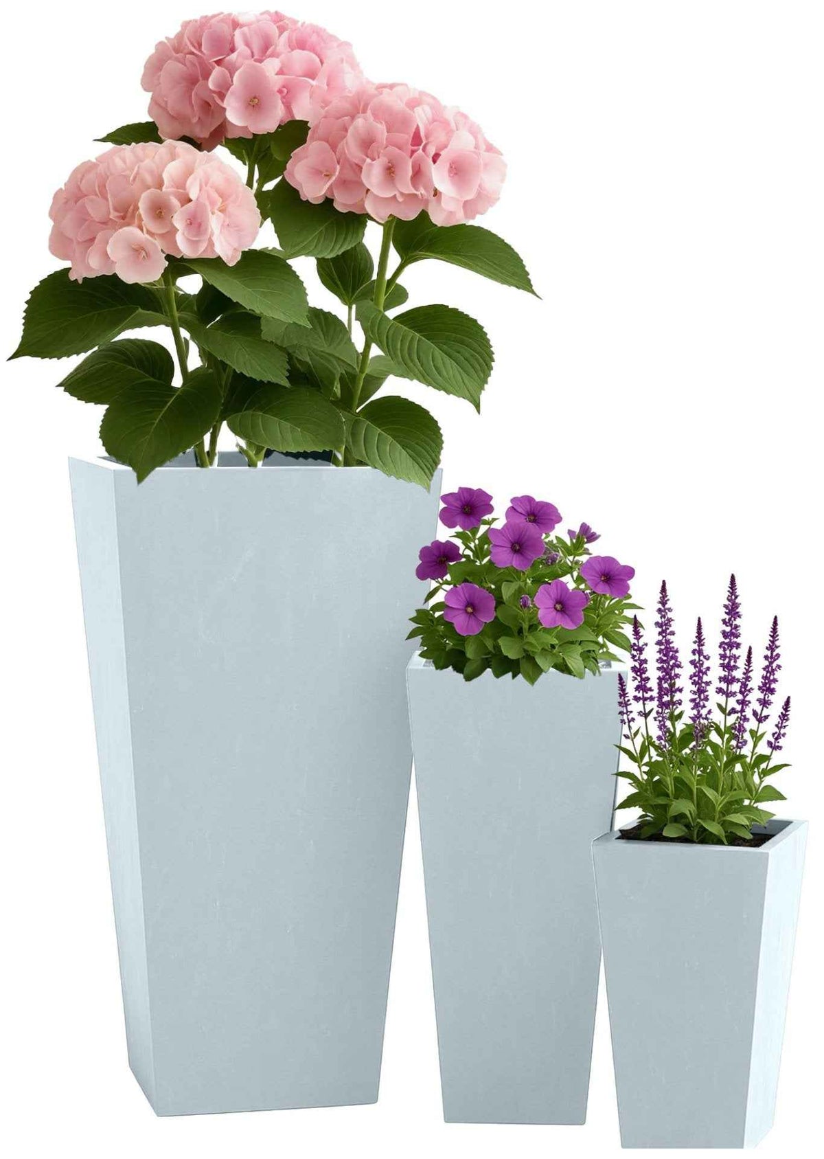 Set van 3 vierkante bloempotten grijs grau