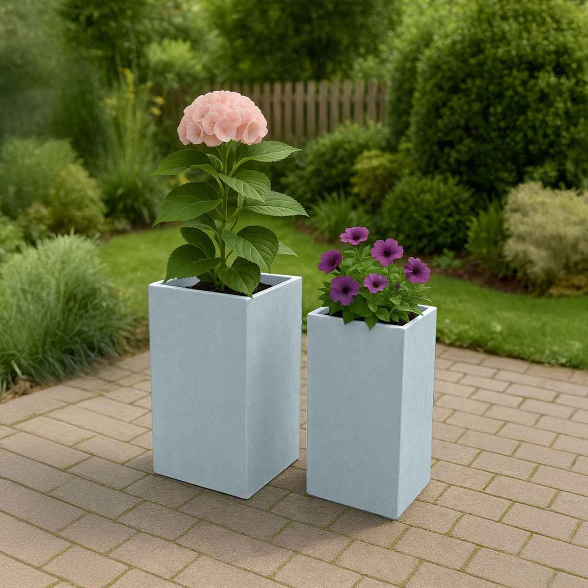 Set van 2 vierkante plantenbakken 3 grijs grau