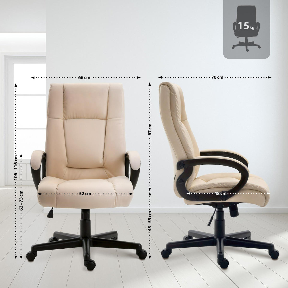 Bureaustoel XL Sparta Kunstleer creme creme