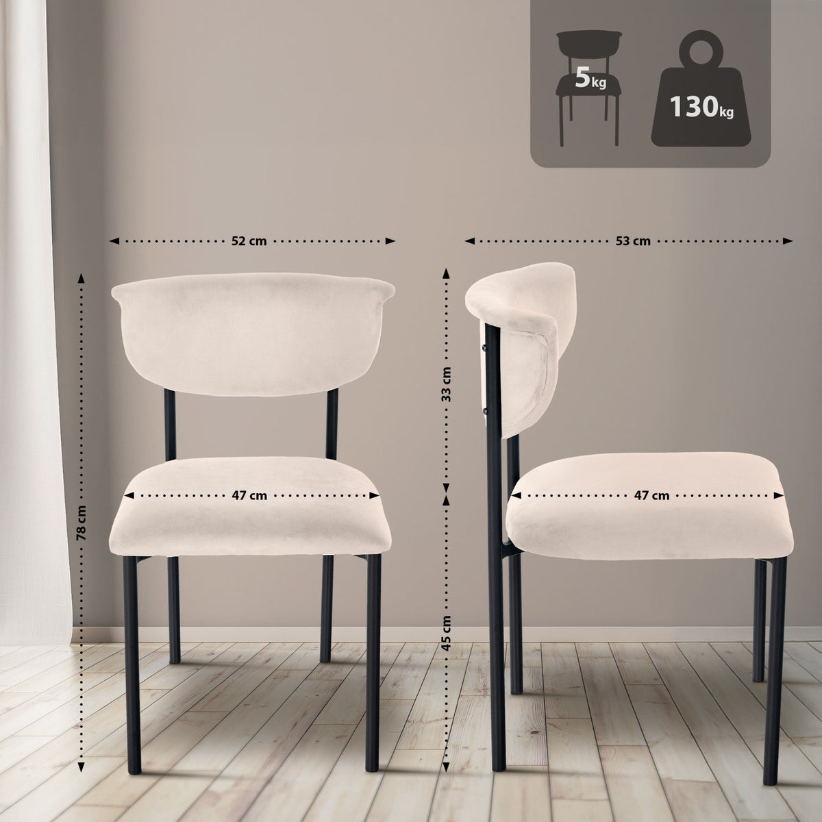 2er Set Besucherstuhl Gambell Samt creme