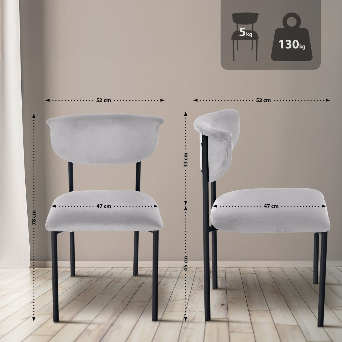 2er Set Besucherstuhl Gambell Samt grau