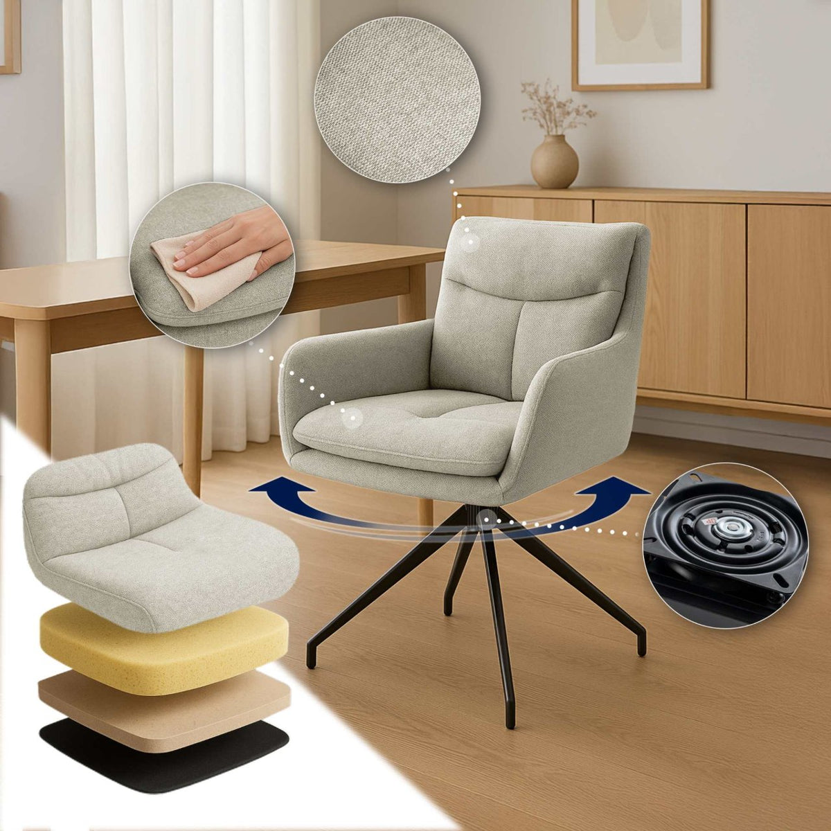 Set van 2 eetkamerstoelen Somers stof creme creme