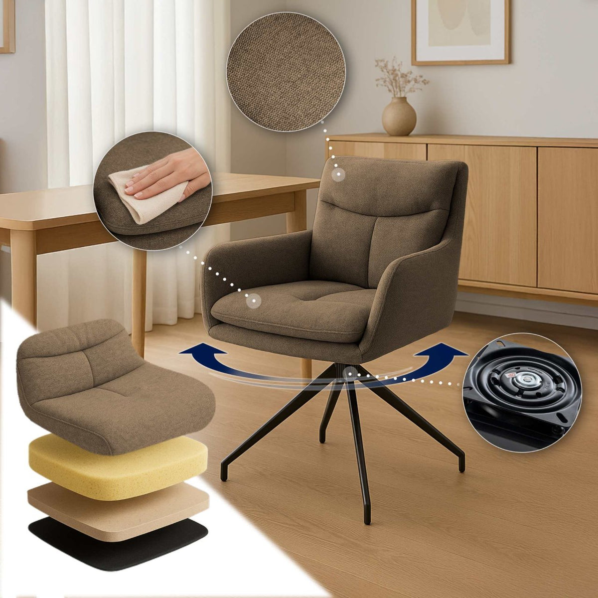 Set van 2 eetkamerstoelen Somers stof bruin braun