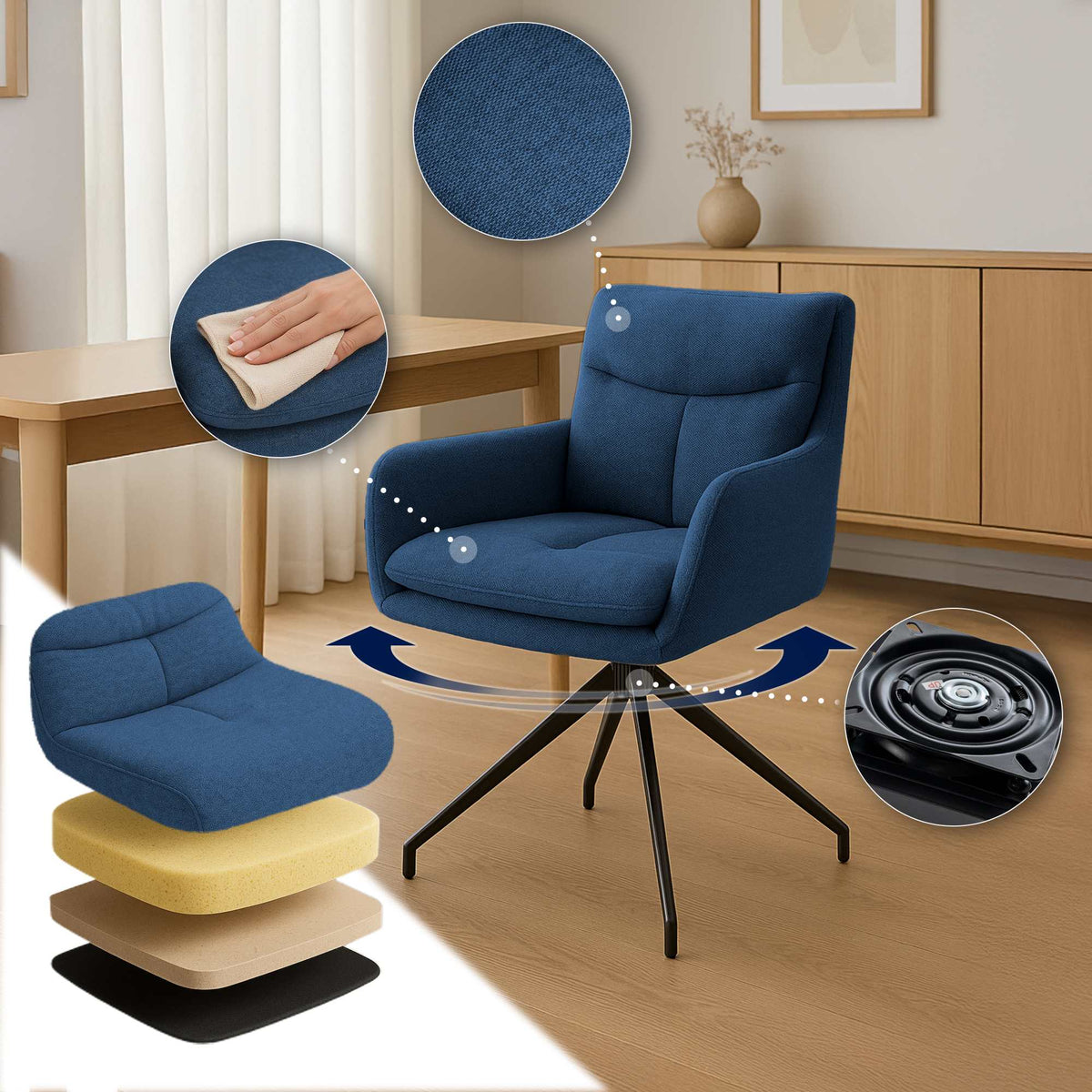 Set van 2 eetkamerstoelen Somers stof blauw blau