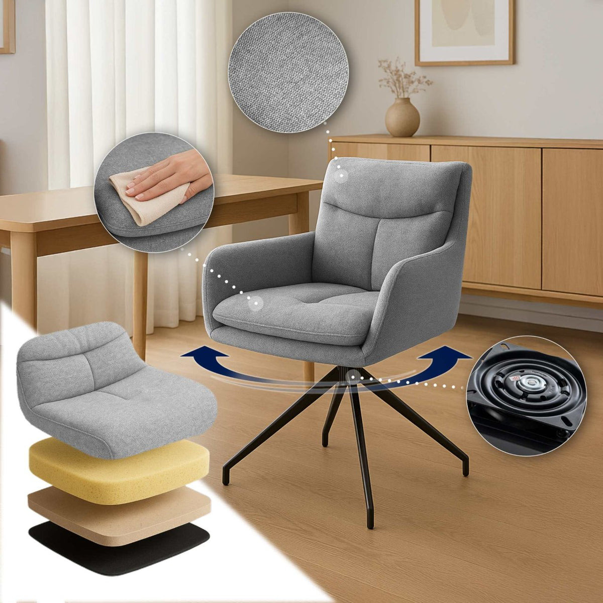 Set van 2 eetkamerstoelen Somers stof licht grijs hellgrau