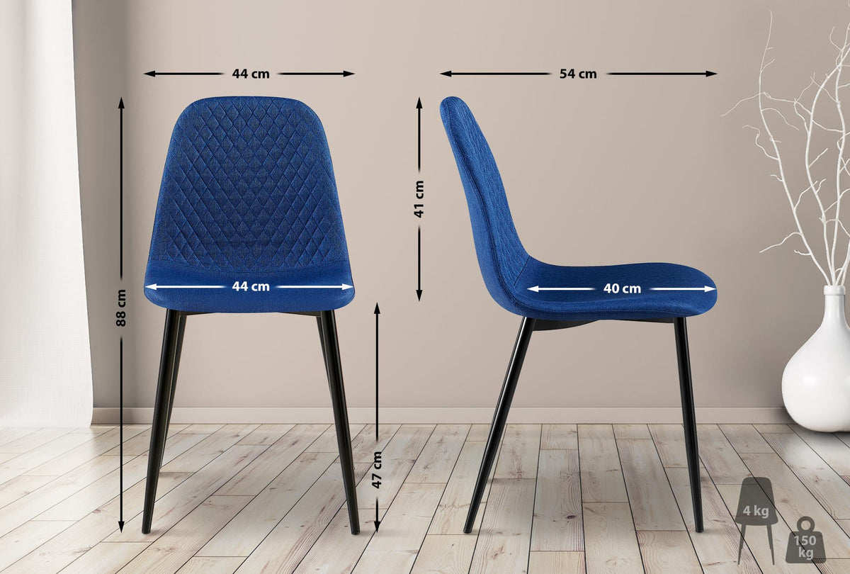Set van 4 eetkamerstoelen Giverny blauw,Stof blau