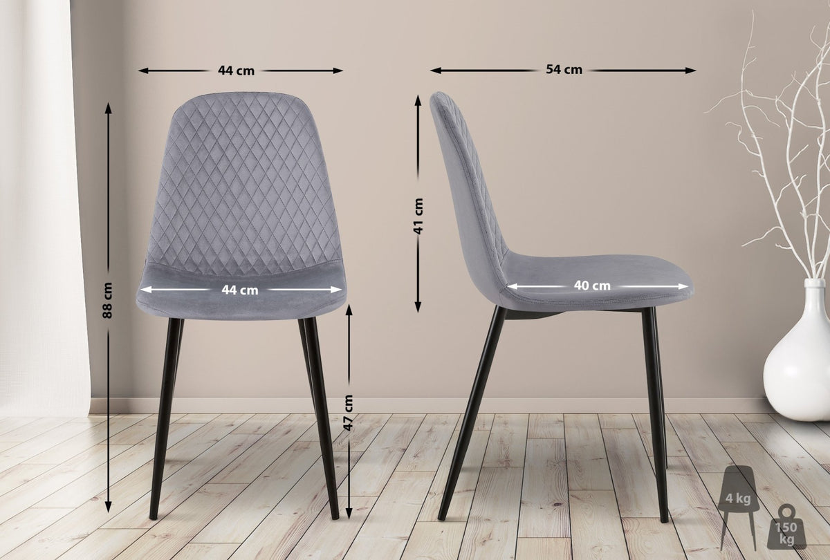 Set van 4 eetkamerstoelen Giverny grijs,Fluweel grau