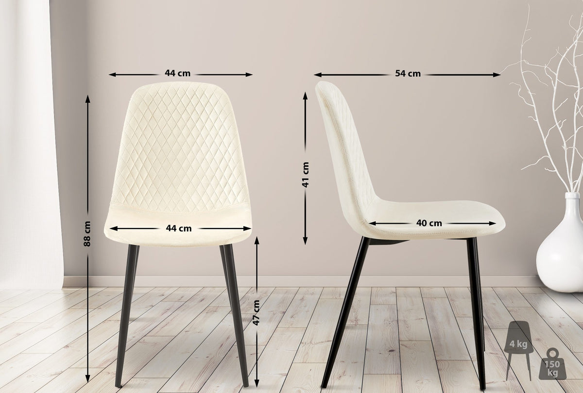 Set van 4 eetkamerstoelen Giverny creme,Fluweel creme