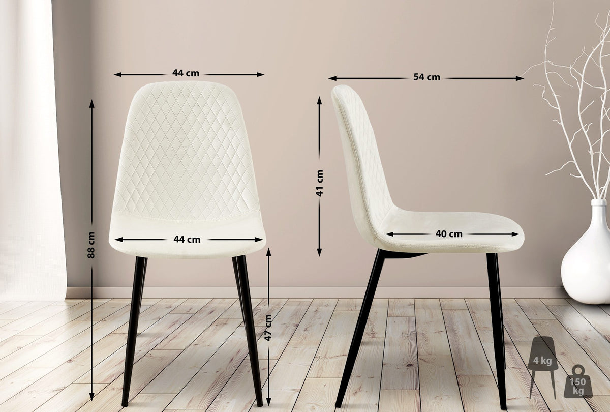 Set van 4 eetkamerstoelen Giverny cremewit,Fluweel cremeweiß
