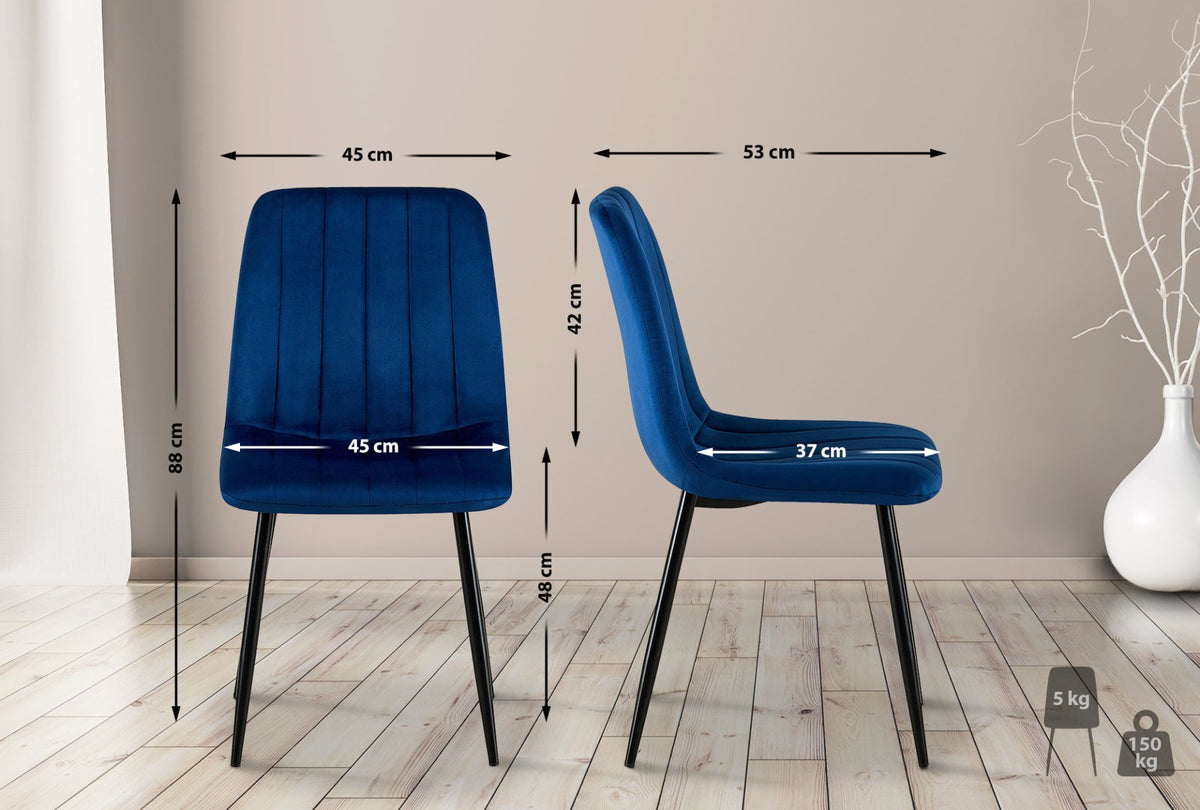 Set van 4 Dijon Eetkamerstoelen blauw,Fluweel blau