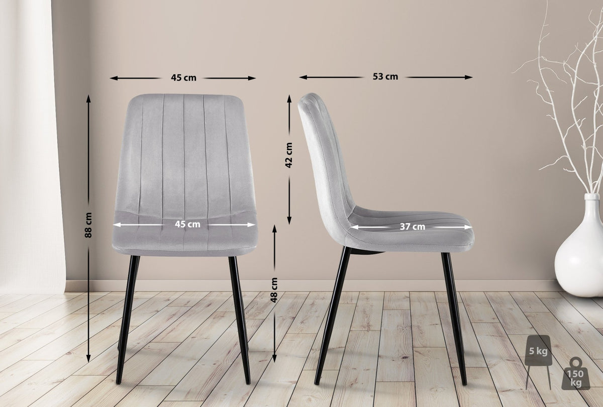Set van 4 Dijon Eetkamerstoelen grijs,Fluweel grau