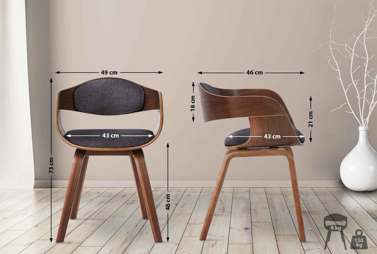 Set van 2 Kingston eetkamerstoelen Stof walnoot/lichtgrijs walnuss/hellgrau