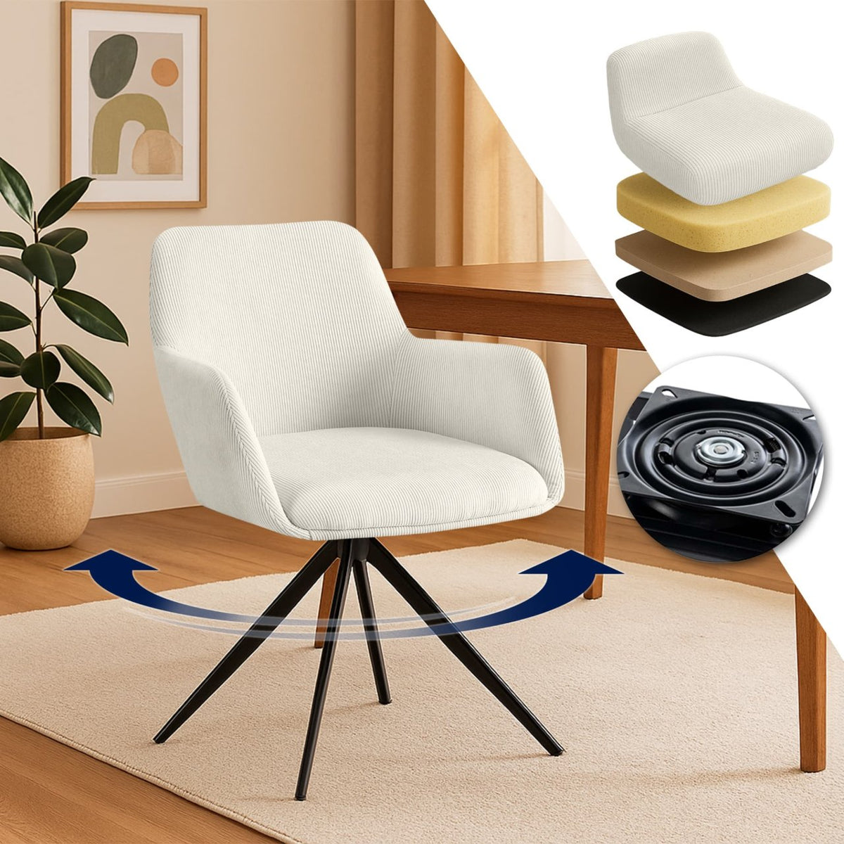 Eetkamerstoel Olema Ribstof creme creme