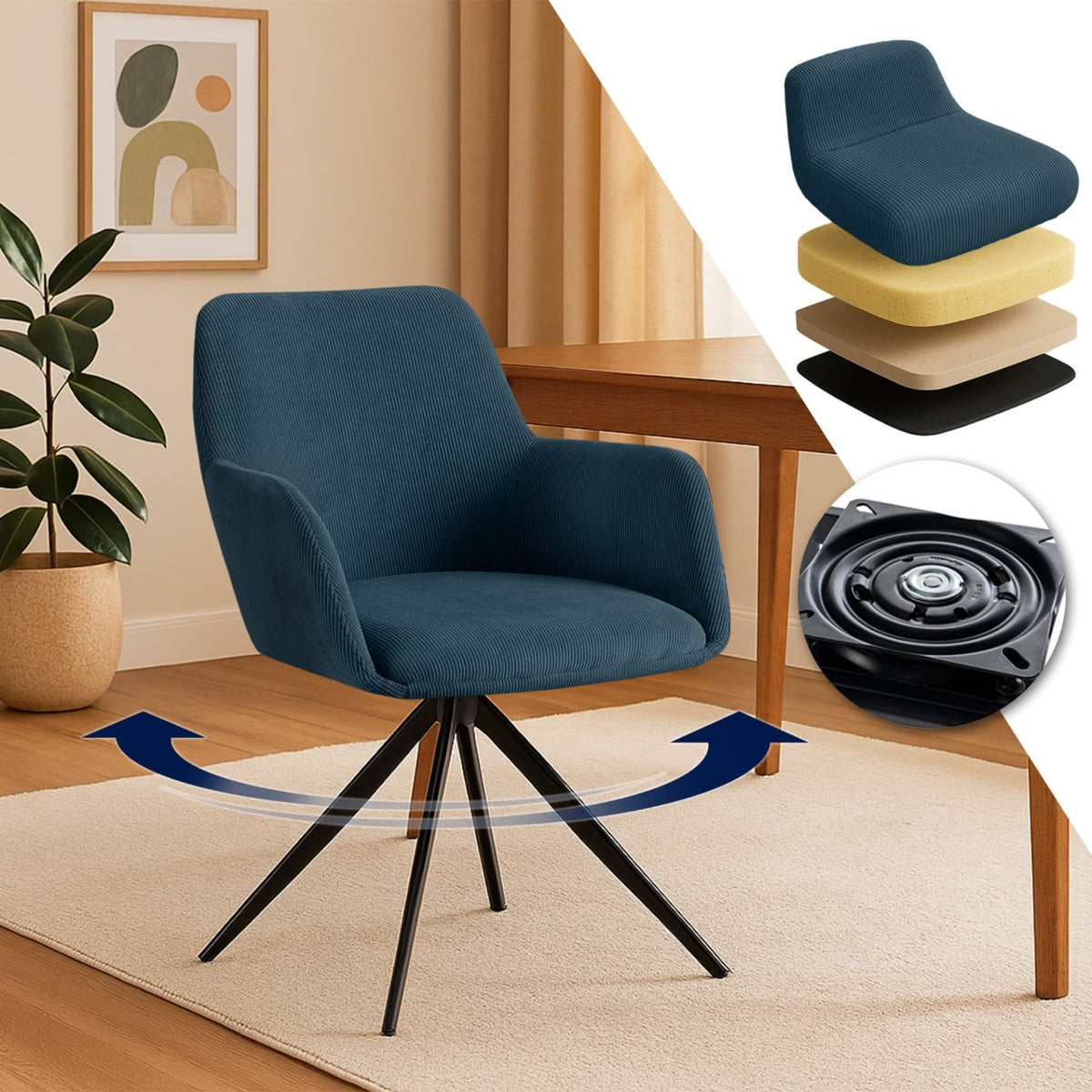Eetkamerstoel Olema Ribstof blauw blau